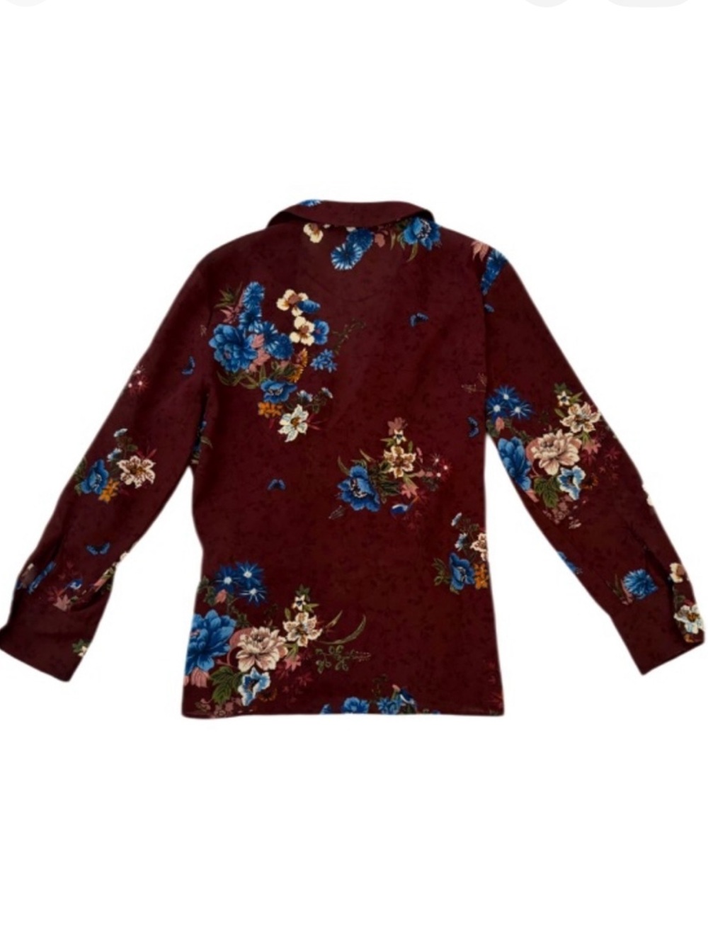 Zara Women's Floral Wrap Long Sleeve Lightweight Blouse Top, Burgundy, Size S - Picture 7 of 11